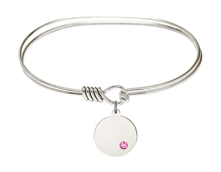 7 inch Oval Eye Hook Rhodium Bangle Bracelet with a Sterling Silver Plain Disc charm.