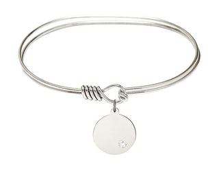 7 inch Oval Eye Hook Rhodium Bangle Bracelet with a Sterling Silver Plain Disc charm.