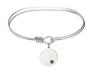 7 inch Oval Eye Hook Rhodium Bangle Bracelet with a Sterling Silver Plain Disc charm.