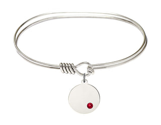 7 inch Oval Eye Hook Rhodium Bangle Bracelet with a Sterling Silver Plain Disc charm.