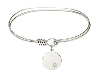 7 inch Oval Eye Hook Rhodium Bangle Bracelet with a Sterling Silver Plain Disc charm.