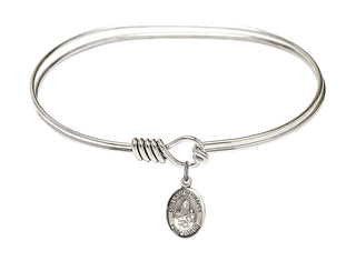7 inch Oval Eye Hook Rhodium Bangle Bracelet with a Sterling Silver Saint Christopher/Lacrosse charm.