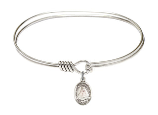7 inch Oval Eye Hook Rhodium Bangle Bracelet with a Sterling Silver Saint Rose Philippine Duchesne charm. Engraved Catholic Saint Jewelry
