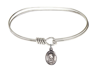 7 inch Oval Eye Hook Rhodium Bangle Bracelet with a Sterling Silver St John Xxiii charm. Engraved Catholic Saint Jewelry