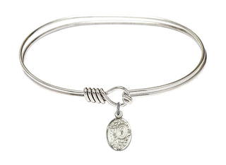 7 inch Oval Eye Hook Rhodium Bangle Bracelet with a Sterling Silver Miraculous charm.