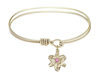 7 1/4 inch Oval Eye Hook Hamilton Gold Bangle Bracelet with a 14kt Gold Filled Chastity charm.