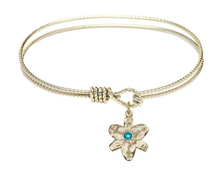 7 1/4 inch Oval Eye Hook Hamilton Gold Bangle Bracelet with a 14kt Gold Filled Chastity charm.