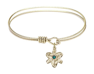 7 1/4 inch Oval Eye Hook Hamilton Gold Bangle Bracelet with a 14kt Gold Filled Chastity charm.