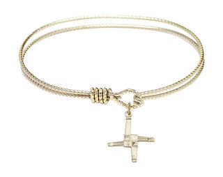 7 1/4 inch Oval Eye Hook Hamilton Gold Bangle Bracelet with a 14kt Gold Filled Saint Brigid Cross charm.