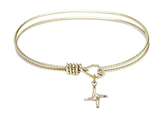 7 1/4 inch Oval Eye Hook Hamilton Gold Bangle Bracelet with a 14kt Gold Filled Saint Brigid Cross charm.