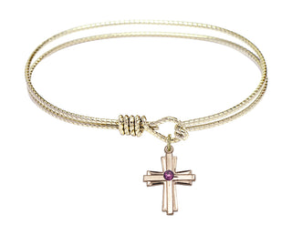 7 1/4 inch Oval Eye Hook Hamilton Gold Bangle Bracelet with a 14kt Gold Filled Cross charm.