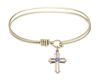 7 1/4 inch Oval Eye Hook Hamilton Gold Bangle Bracelet with a 14kt Gold Filled Cross charm.