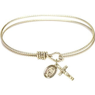 7 1/4 inch Oval Eye Hook Hamilton Gold Bangle Bracelet with a 14kt Gold Filled Miraculous charm.