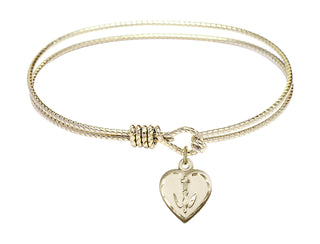 7 1/4 inch Oval Eye Hook Hamilton Gold Bangle Bracelet with a 14kt Gold Filled Heart / Confirmation charm.