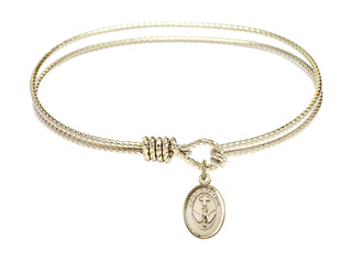 7 1/4 inch Oval Eye Hook Hamilton Gold Bangle Bracelet with a 14kt Gold Filled Confirmation charm.