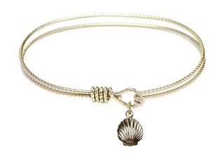 7 1/4 inch Oval Eye Hook Hamilton Gold Bangle Bracelet with a 14kt Gold Filled Shell charm.