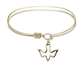 7 1/4 inch Oval Eye Hook Hamilton Gold Bangle Bracelet with a 14kt Gold Filled Holy Spirit charm.