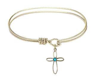 7 1/4 inch Oval Eye Hook Hamilton Gold Bangle Bracelet with a 14kt Gold Filled Loop Cross charm.