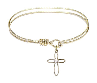 7 1/4 inch Oval Eye Hook Hamilton Gold Bangle Bracelet with a 14kt Gold Filled Loop Cross charm.