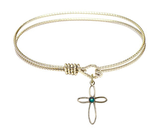 7 1/4 inch Oval Eye Hook Hamilton Gold Bangle Bracelet with a 14kt Gold Filled Loop Cross charm.