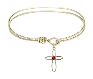 7 1/4 inch Oval Eye Hook Hamilton Gold Bangle Bracelet with a 14kt Gold Filled Loop Cross charm.