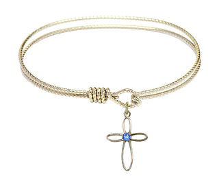 7 1/4 inch Oval Eye Hook Hamilton Gold Bangle Bracelet with a 14kt Gold Filled Loop Cross charm.