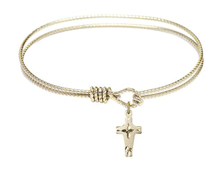 7 1/4 inch Oval Eye Hook Hamilton Gold Bangle Bracelet with a 14kt Gold Filled Cross charm.