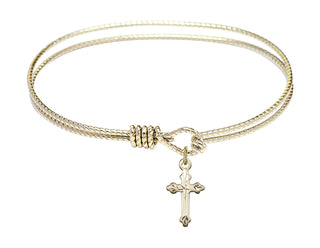 7 1/4 inch Oval Eye Hook Hamilton Gold Bangle Bracelet with a 14kt Gold Filled Cross charm.