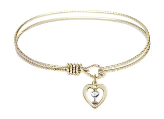 7 1/4 inch Oval Eye Hook Hamilton Gold Bangle Bracelet with a Two-Tone GF/SS Heart / Chalice charm.