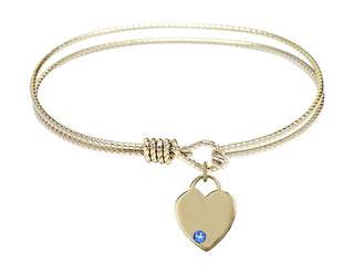 7 1/4 inch Oval Eye Hook Hamilton Gold Bangle Bracelet with a 14kt Gold Filled Heart charm. Engraved Catholic Saint Jewelry