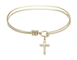 7 1/4 inch Oval Eye Hook Hamilton Gold Bangle Bracelet with a 14kt Gold Filled Cross Charm charm.