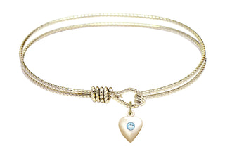 7 1/4 inch Oval Eye Hook Hamilton Gold Bangle Bracelet with a 14kt Gold Filled Heart charm.