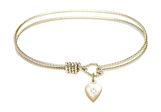 7 1/4 inch Oval Eye Hook Hamilton Gold Bangle Bracelet with a 14kt Gold Filled Heart charm.
