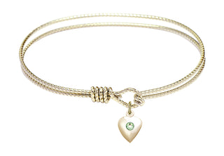 7 1/4 inch Oval Eye Hook Hamilton Gold Bangle Bracelet with a 14kt Gold Filled Heart charm.