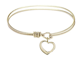 7 1/4 inch Oval Eye Hook Hamilton Gold Bangle Bracelet with a 14kt Gold Filled Heart charm.
