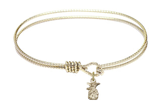 7 1/4 inch Oval Eye Hook Hamilton Gold Bangle Bracelet with a 14kt Gold Filled Littlest Angel charm.