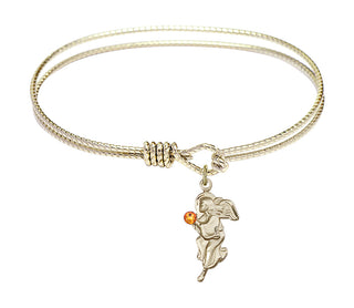 7 1/4 inch Oval Eye Hook Hamilton Gold Bangle Bracelet with a 14kt Gold Filled Guardian Angel charm.