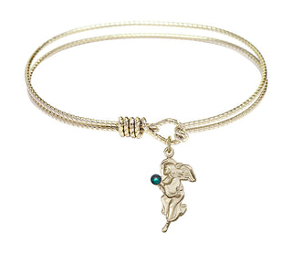 7 1/4 inch Oval Eye Hook Hamilton Gold Bangle Bracelet with a 14kt Gold Filled Guardian Angel charm.