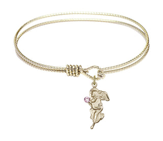 7 1/4 inch Oval Eye Hook Hamilton Gold Bangle Bracelet with a 14kt Gold Filled Guardian Angel charm.