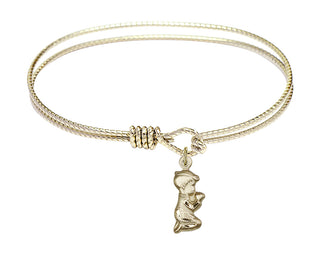 7 1/4 inch Oval Eye Hook Hamilton Gold Bangle Bracelet with a 14kt Gold Filled Praying Boy charm.