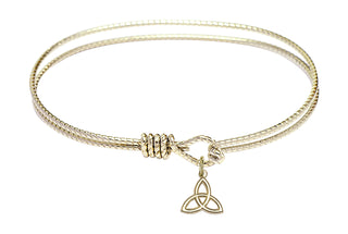7 1/4 inch Oval Eye Hook Hamilton Gold Bangle Bracelet with a 14kt Gold Filled Trinity Irish Knot charm.