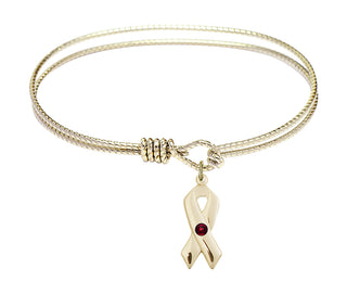 7 1/4 inch Oval Eye Hook Hamilton Gold Bangle Bracelet with a 14kt Gold Filled Cancer Awareness charm.
