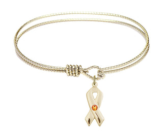 7 1/4 inch Oval Eye Hook Hamilton Gold Bangle Bracelet with a 14kt Gold Filled Cancer Awareness charm.
