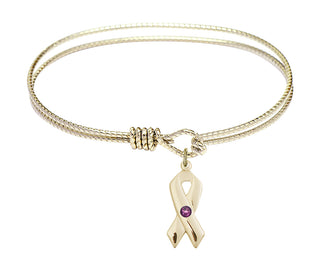 7 1/4 inch Oval Eye Hook Hamilton Gold Bangle Bracelet with a 14kt Gold Filled Cancer Awareness charm.