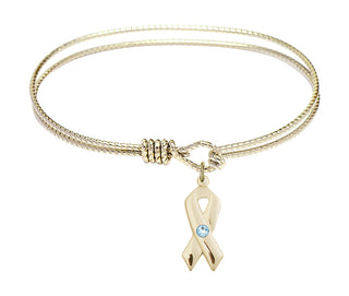 7 1/4 inch Oval Eye Hook Hamilton Gold Bangle Bracelet with a 14kt Gold Filled Cancer Awareness charm.