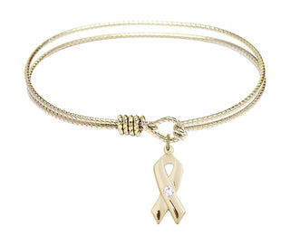 7 1/4 inch Oval Eye Hook Hamilton Gold Bangle Bracelet with a 14kt Gold Filled Cancer Awareness charm.