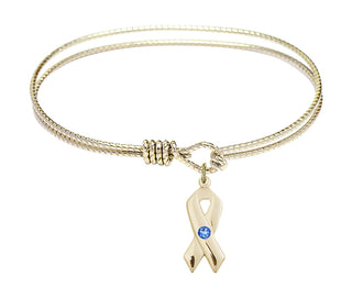 7 1/4 inch Oval Eye Hook Hamilton Gold Bangle Bracelet with a 14kt Gold Filled Cancer Awareness charm.