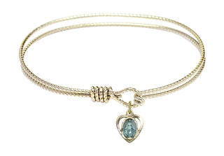 7 1/4 inch Oval Eye Hook Hamilton Gold Bangle Bracelet with a 14kt Gold Filled Miraculous Heart charm.