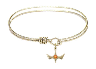7 1/4 inch Oval Eye Hook Hamilton Gold Bangle Bracelet with a 14kt Gold Filled Holy Spirit charm.