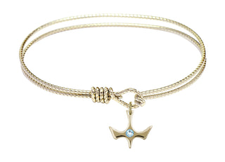 7 1/4 inch Oval Eye Hook Hamilton Gold Bangle Bracelet with a 14kt Gold Filled Holy Spirit charm.